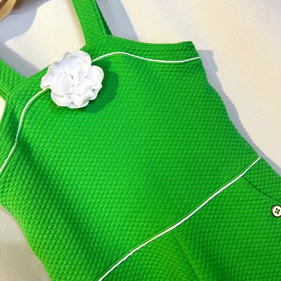 Janie & Jack Girls Green Textured Romper 8 White Flower Preppy Summer Vacation - Picture 4 of 4